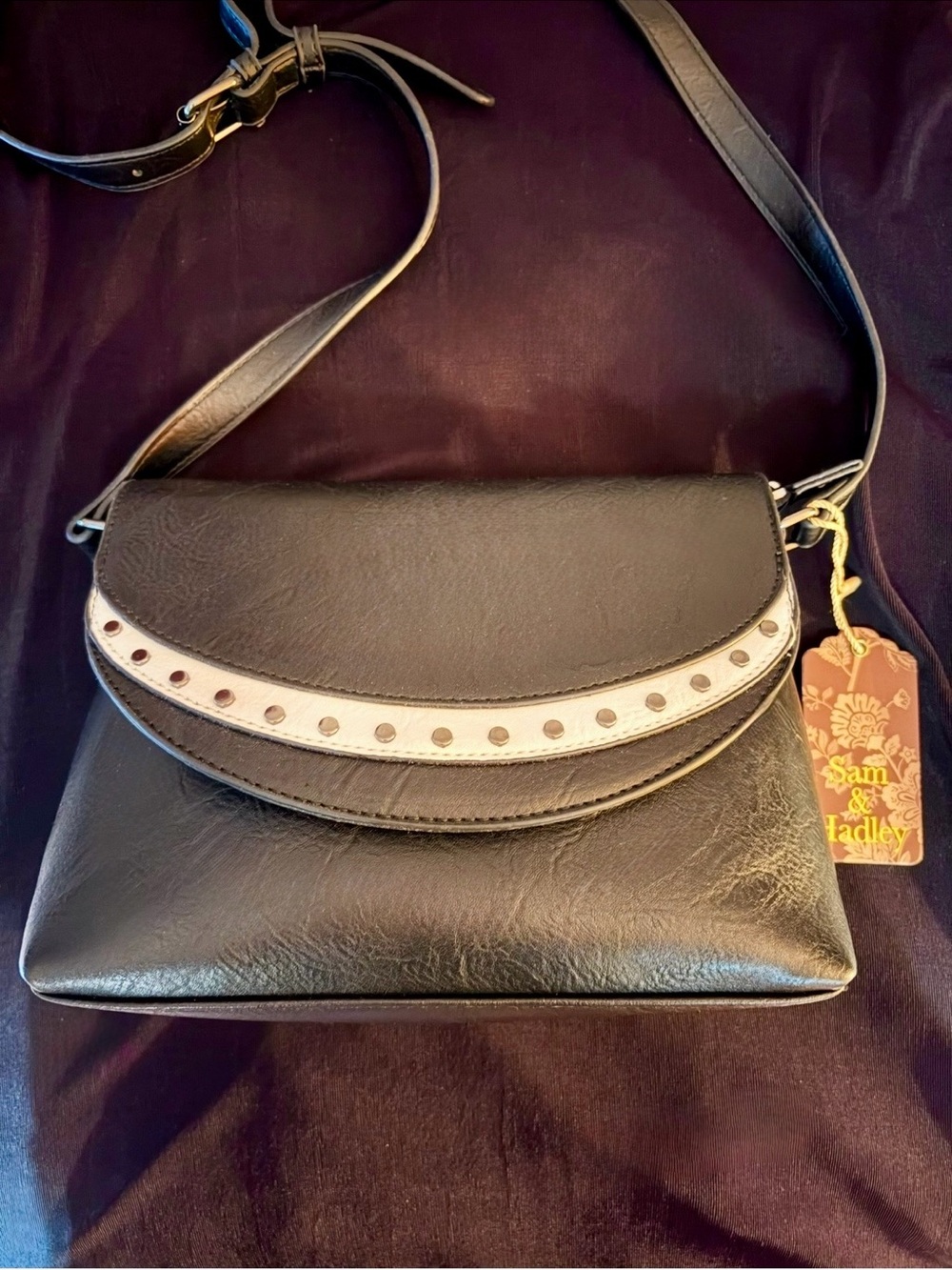 Black Sam & Hadley Crossbody Bag with Ivory Accent